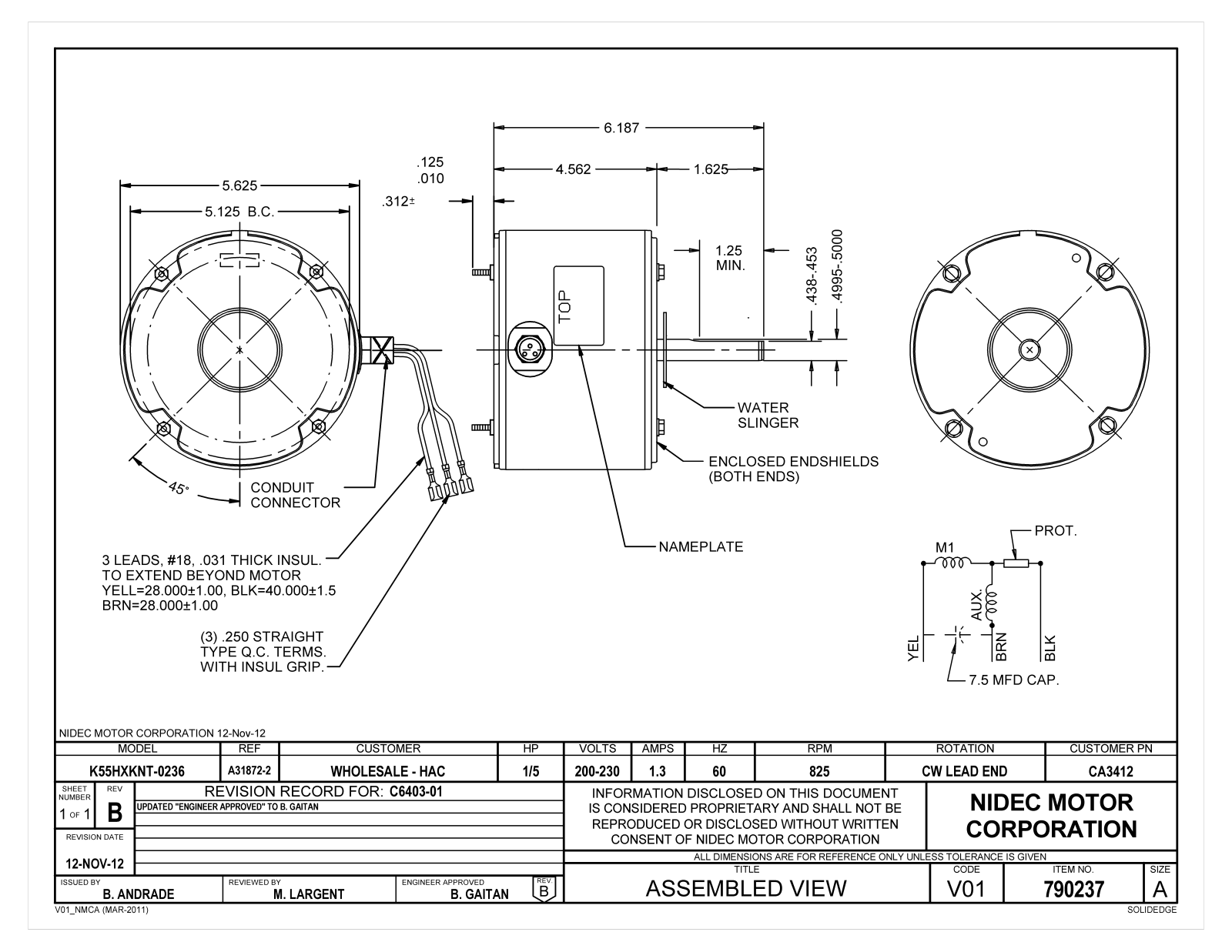 US Motors CA3412 Dimensional Sheet