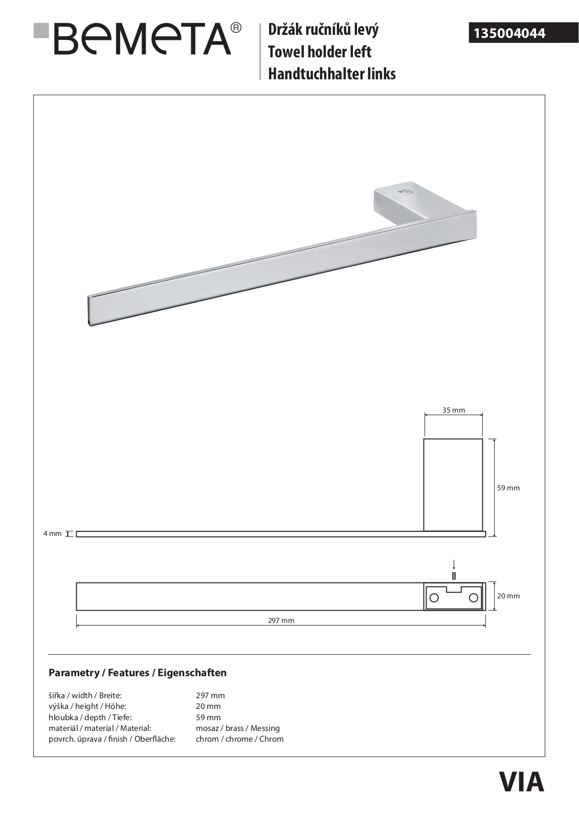 Bemeta Via 135004044 User guide