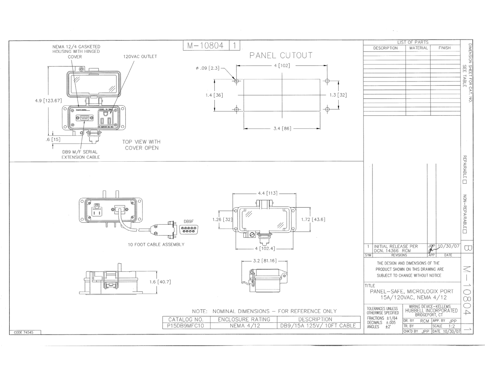 Hubbell P15DB9MFC10 Reference Drawing