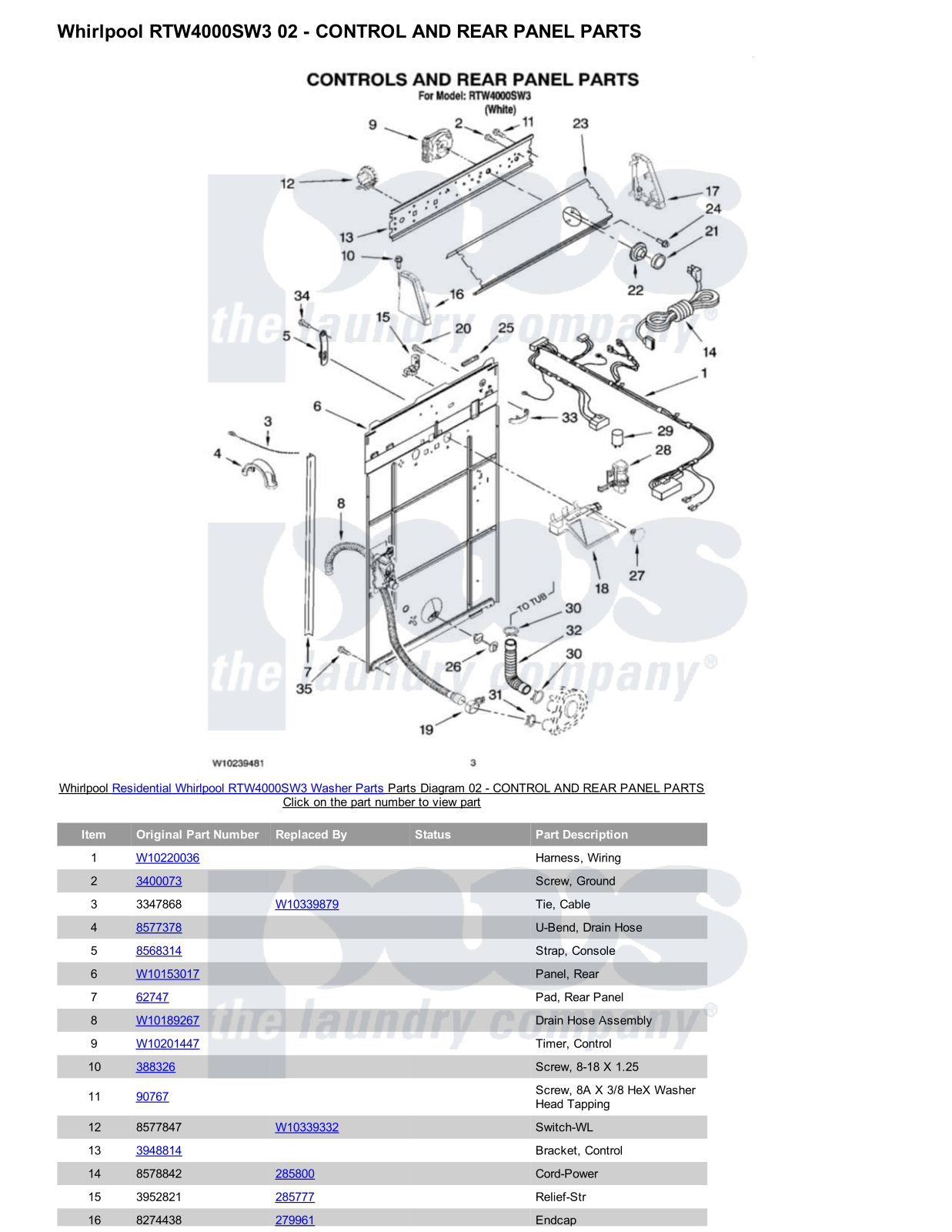 Whirlpool RTW4000SW3 Parts Diagram