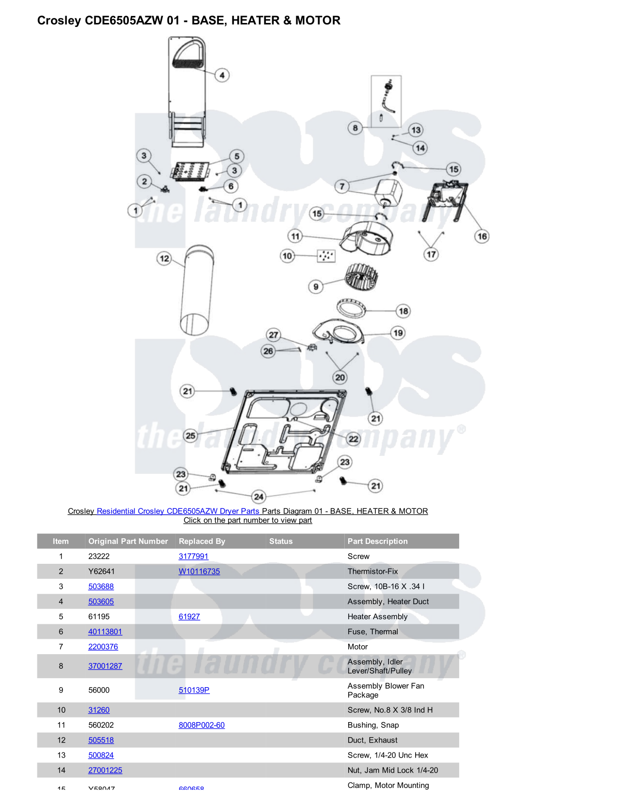 Crosley CDE6505AZW Parts Diagram