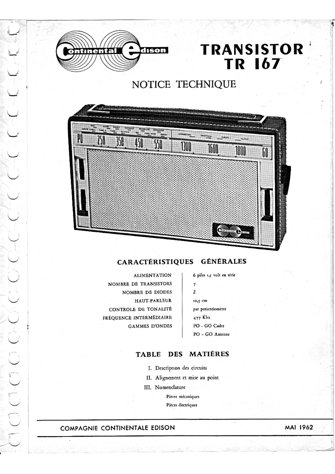 Continental Edison TR-167 Schematic