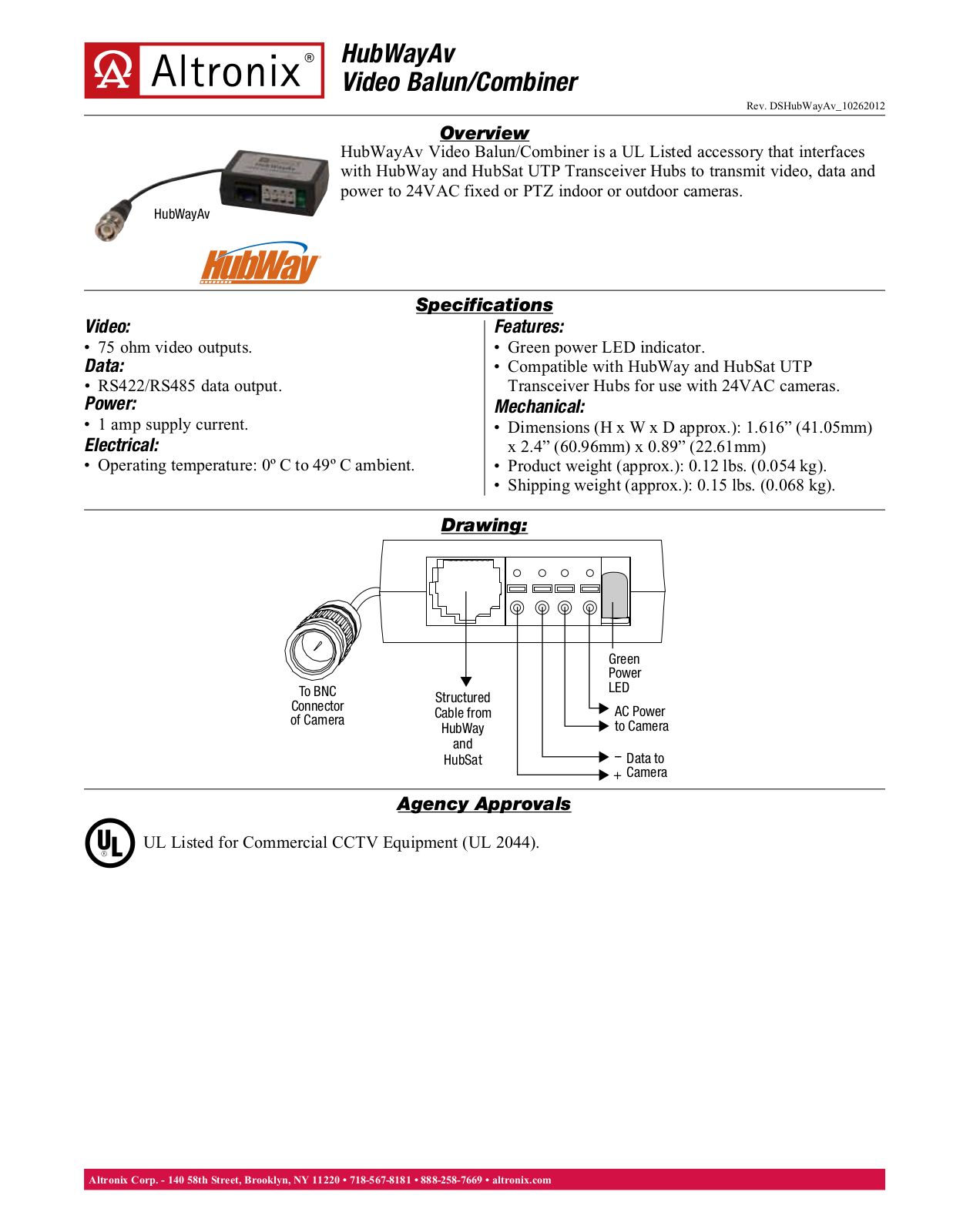 Altronix HubWay Av Data Sheet