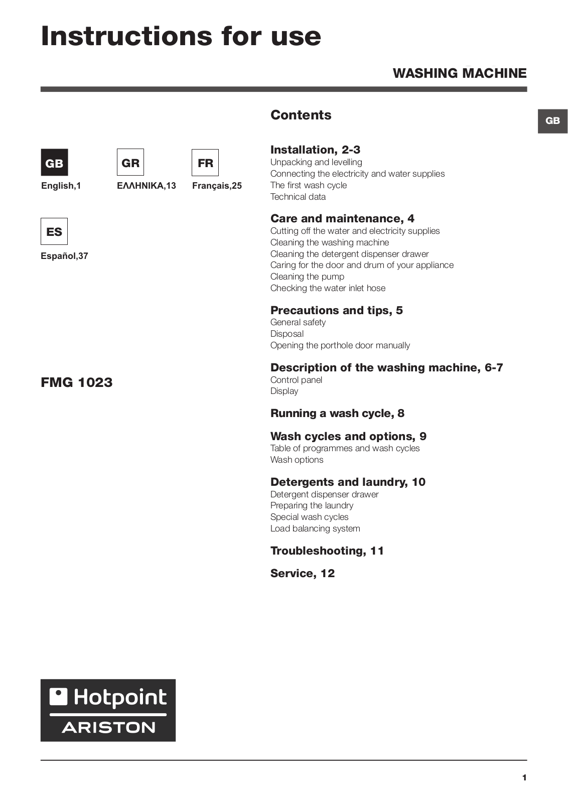 Hotpoint WMF 923 EU.C User Manual