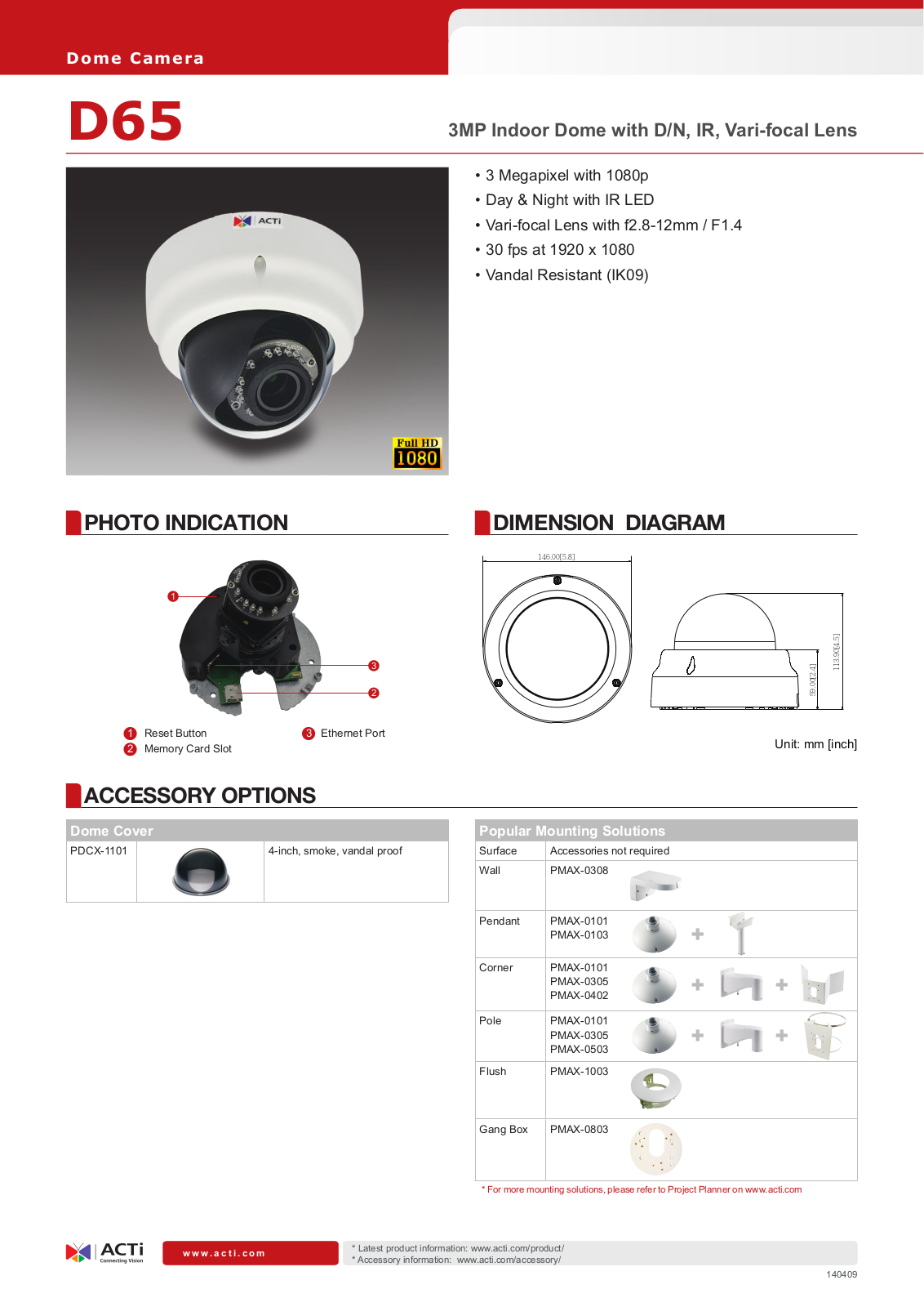 ACTi D65 Specsheet