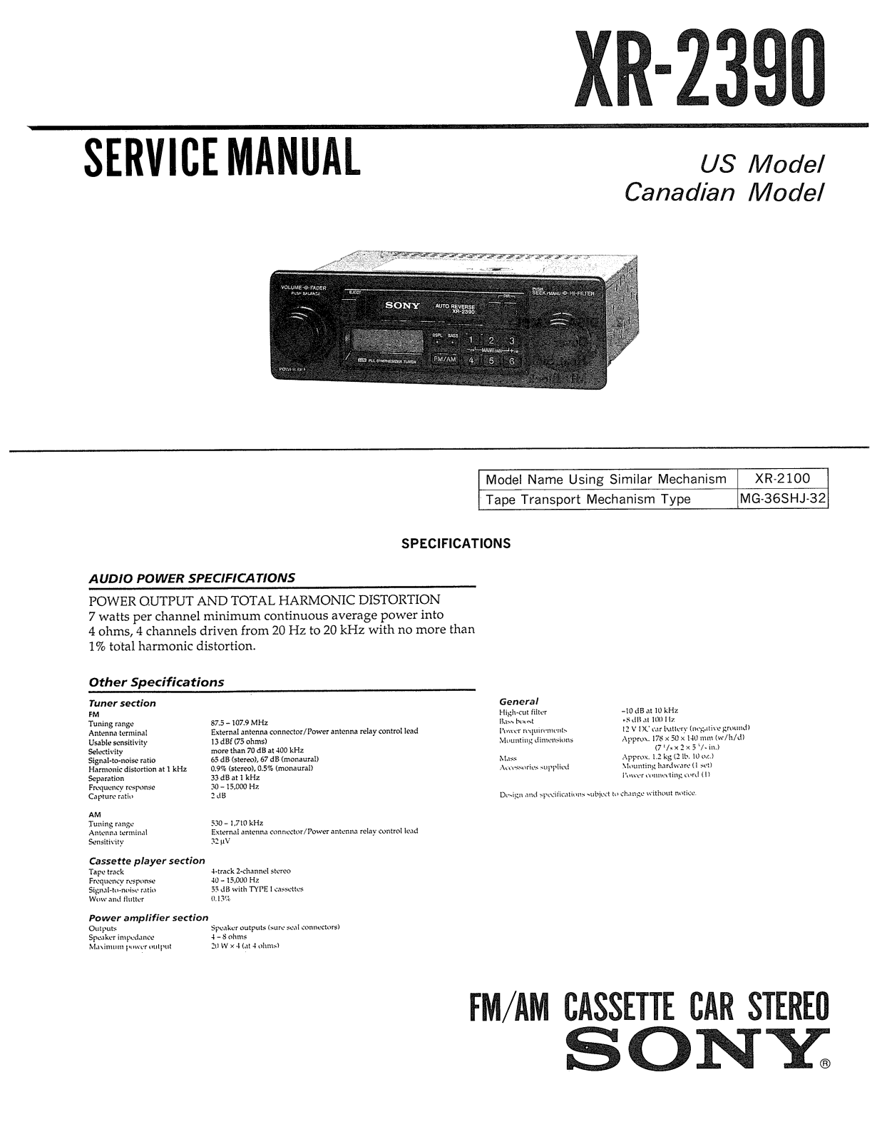 Sony XR-2390 Service manual