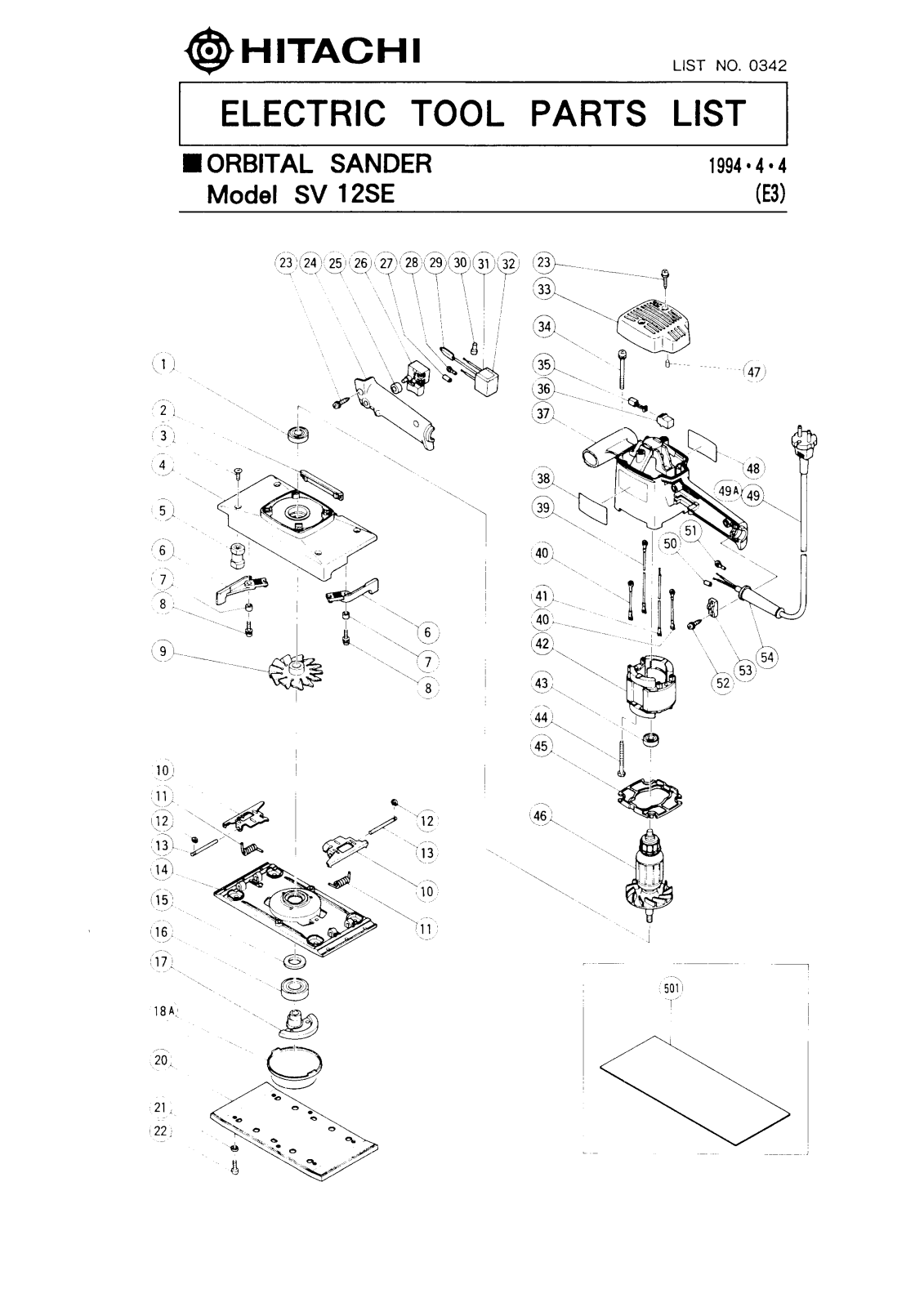 Hitachi SV12SE PARTS LIST