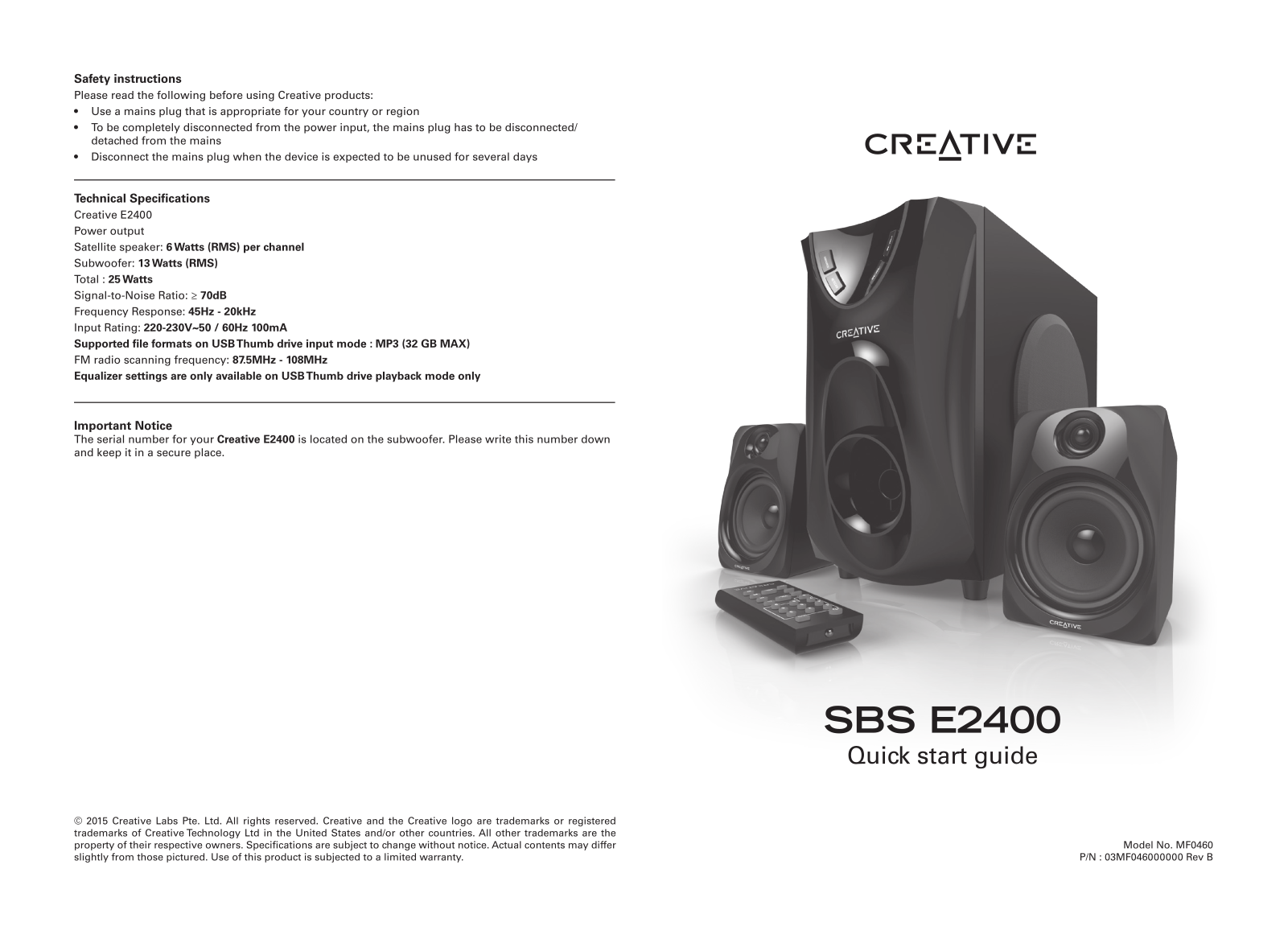 Creative SBS E2400 User Manual