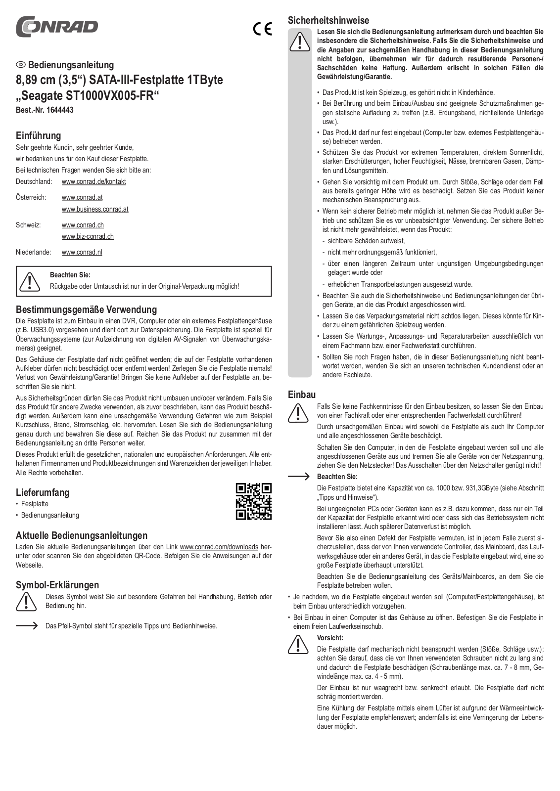 Seagate ST1000VX005-FR OPERATION MANUAL