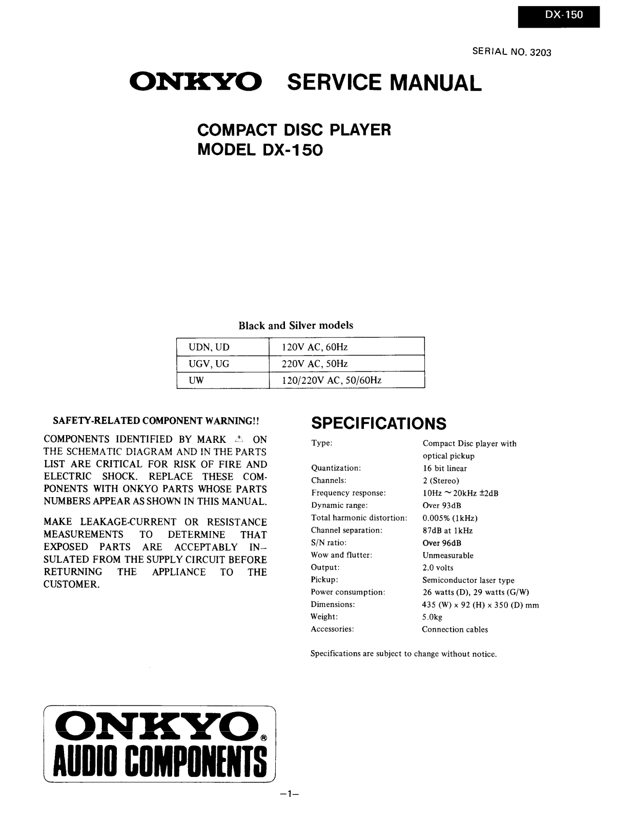 Onkyo DX-150 Service manual