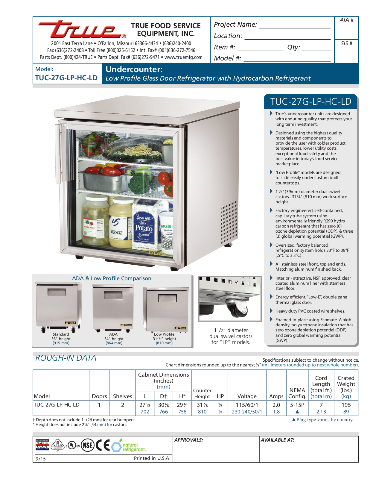 True TUC-27G-LP-HC-LD User Manual