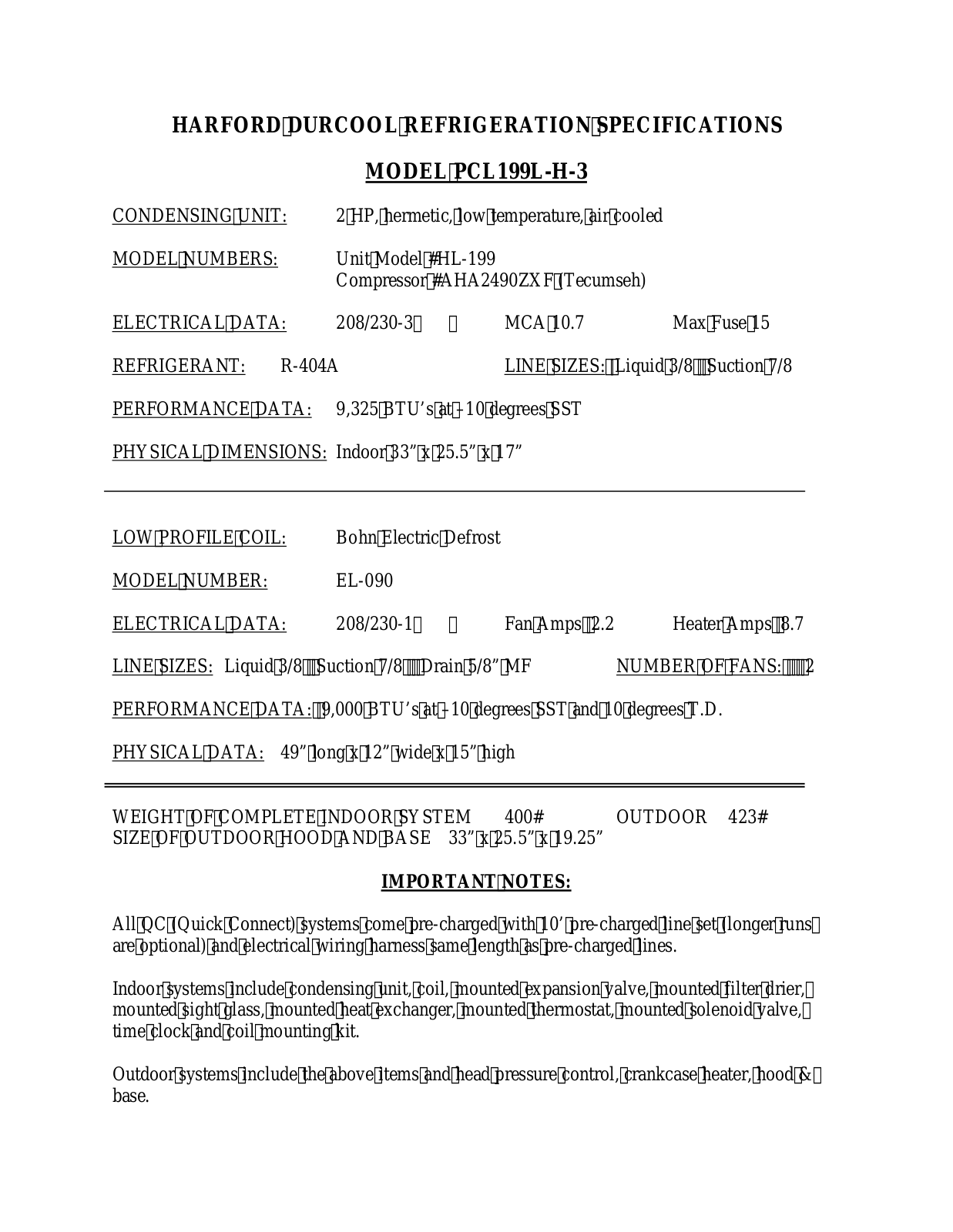 Harford PCL199L-H-3 User Manual