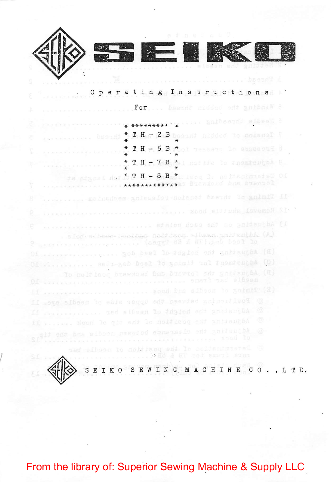 Seiko TH-2B, TH-6B, TH-7B, TH-8B Instruction Manual - ManualMachine.com