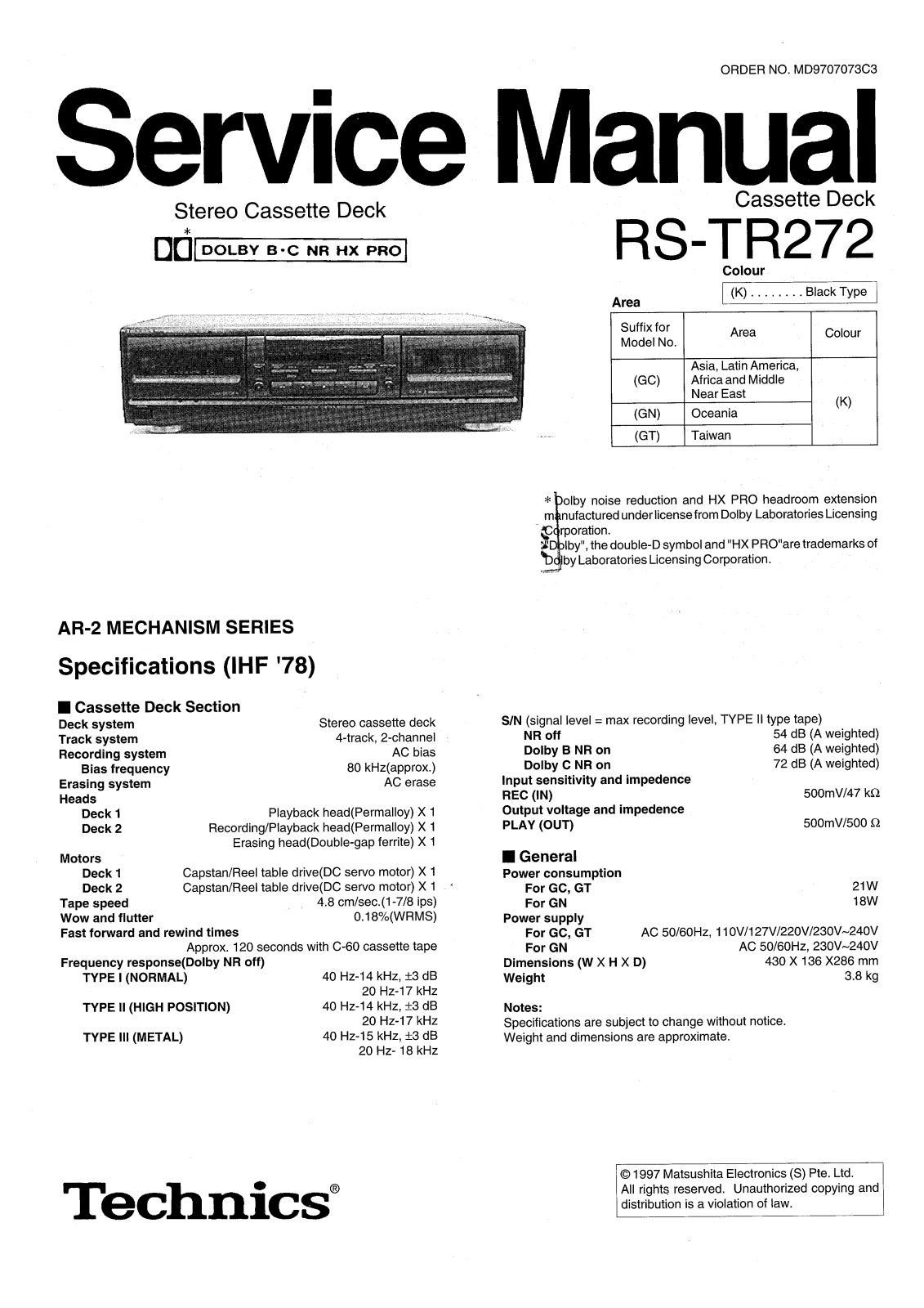 Technics RSTR-272 Service manual