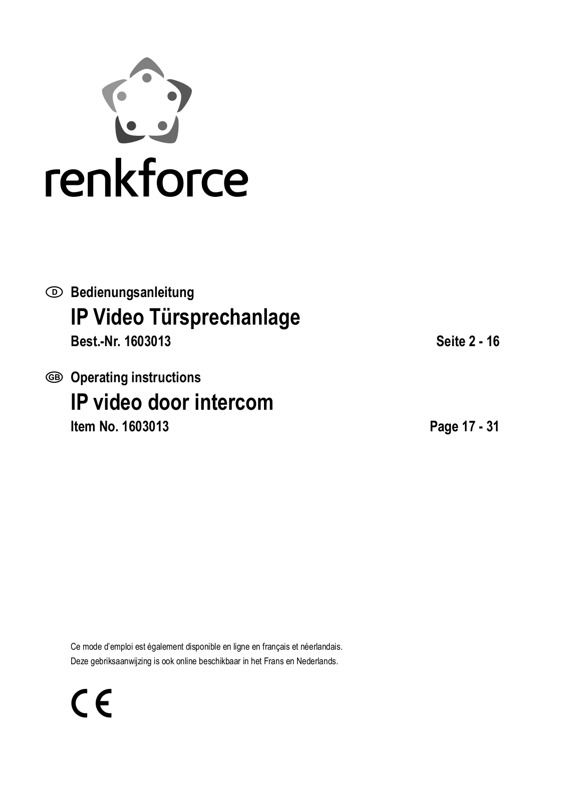 Renkforce 1603013 Operating Instructions Manual