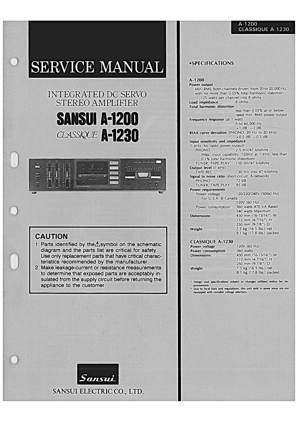 Sansui A-1230, A-1200 Service Manual