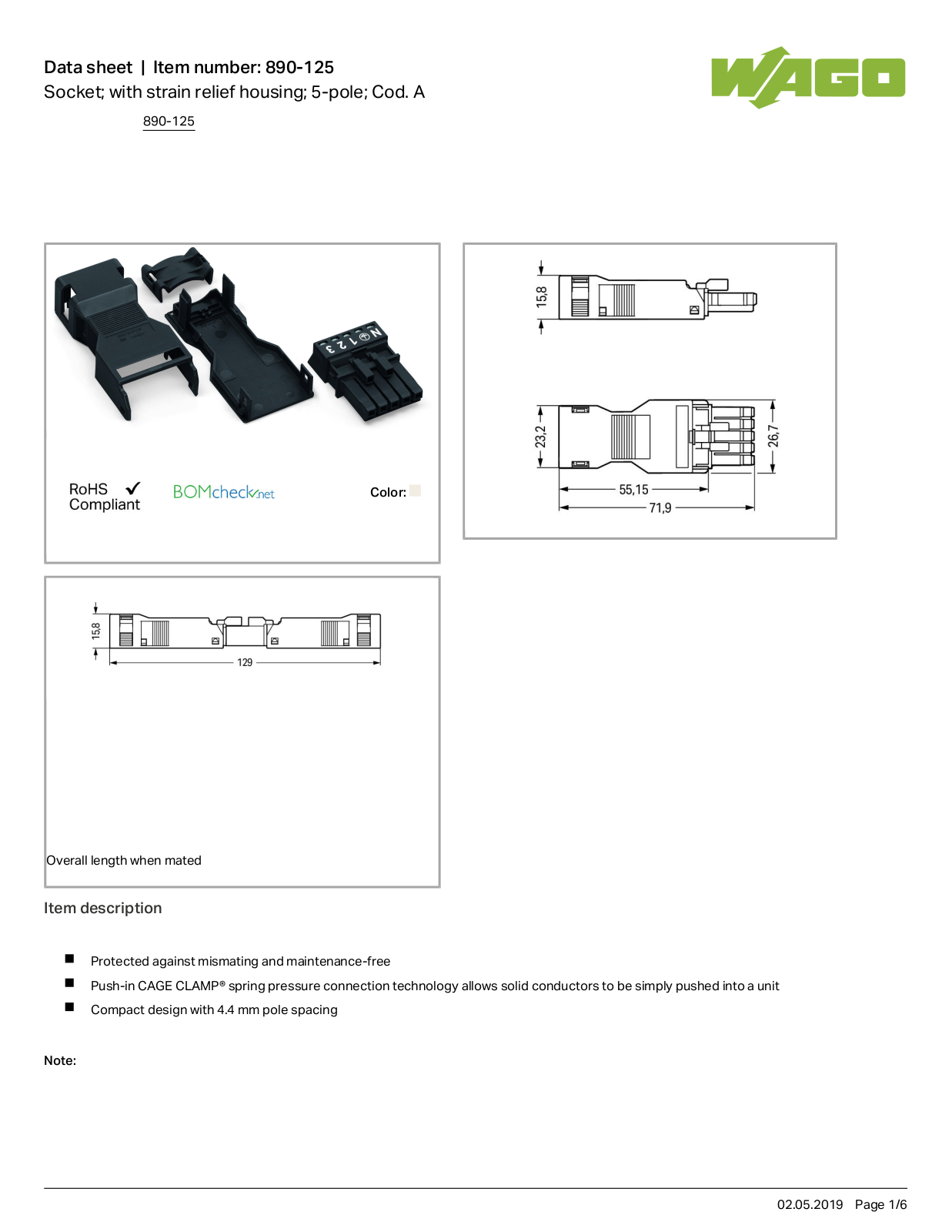 Wago 890-125 Data Sheet