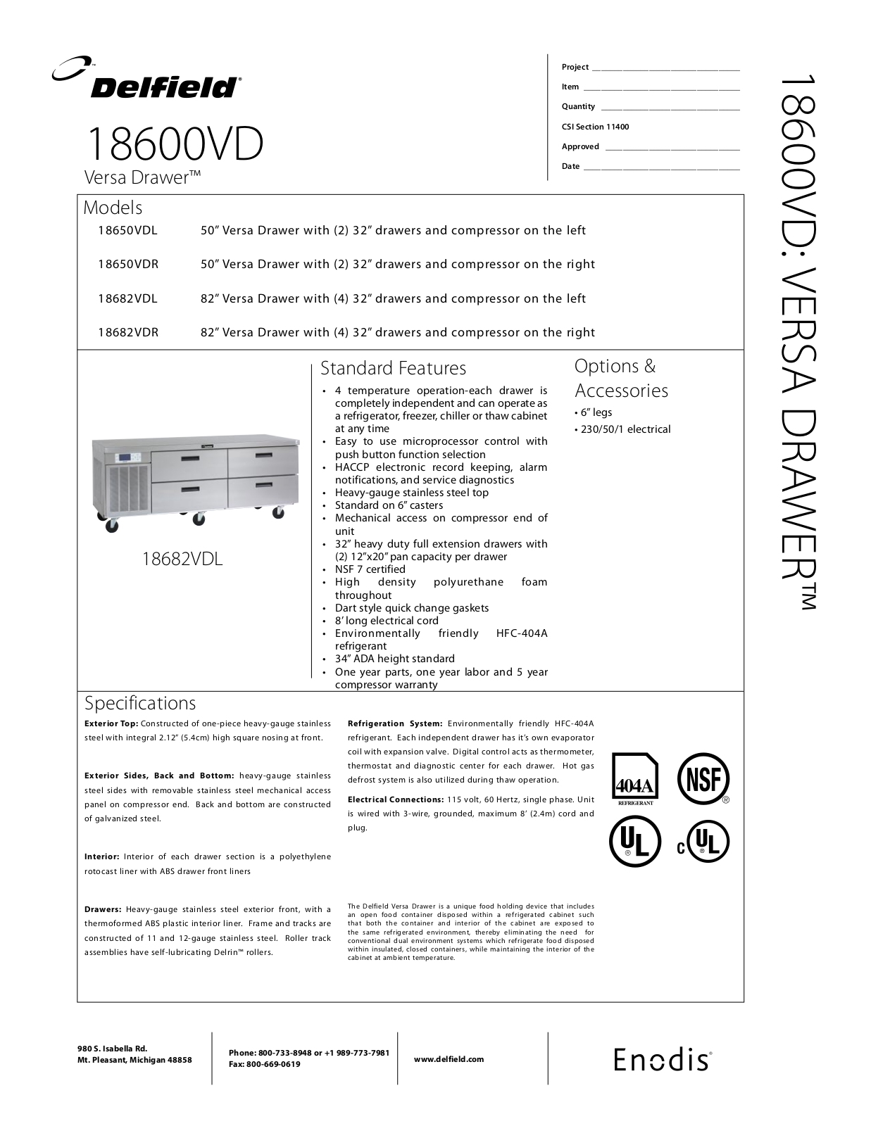 Delfield 18650VDL, 18650VDR, 18682VDL, 18682VDR General Manual