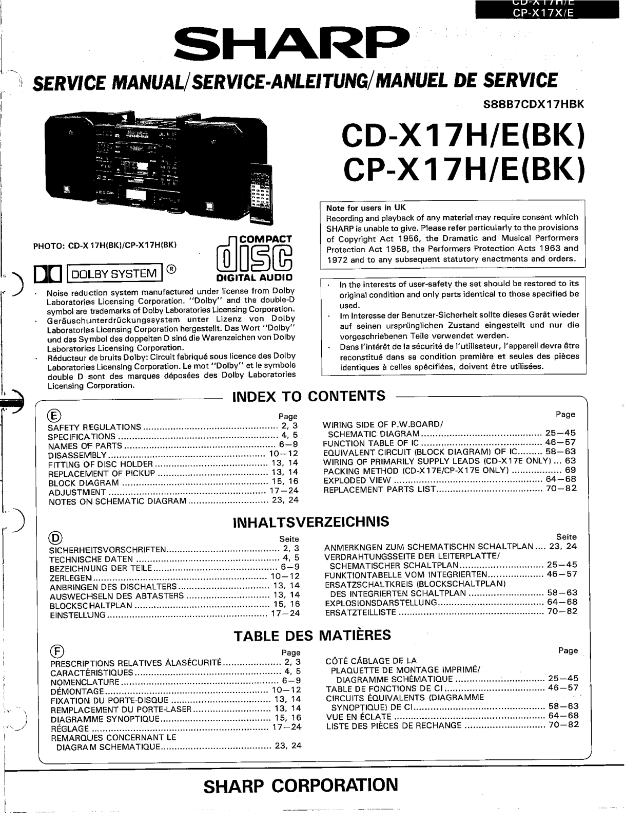 Sharp CD-X17H-E, CP-X17H-E Schematic