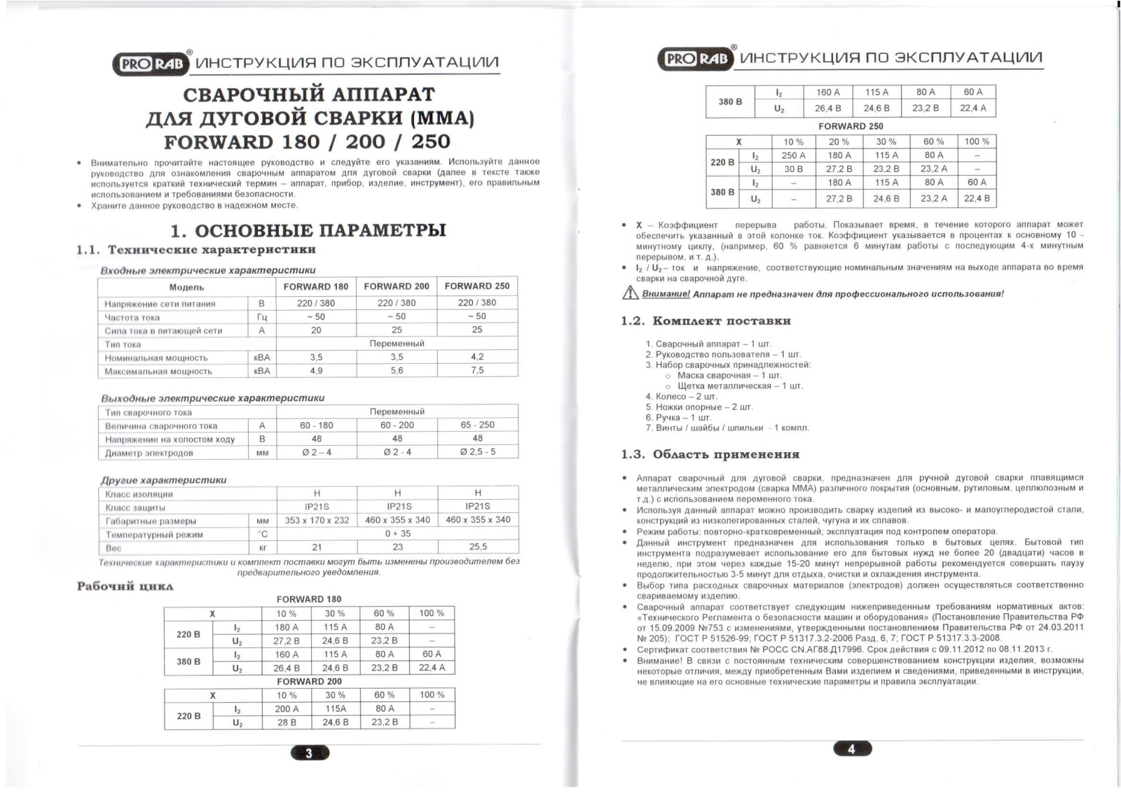 Prorab FORWARD 250 User Manual