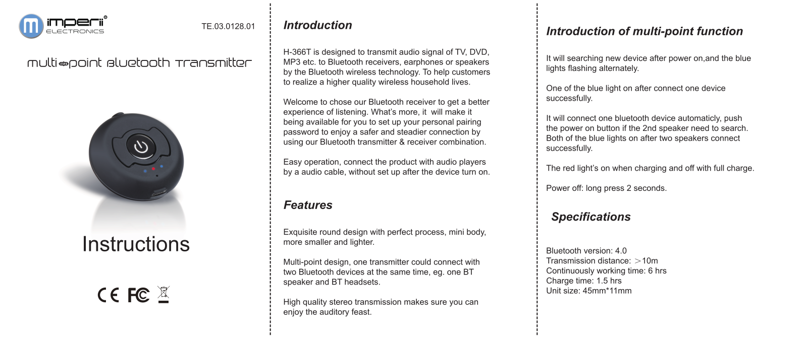 imperii electronics Transmitter Bluetooth Multi Punto Instruction Manual