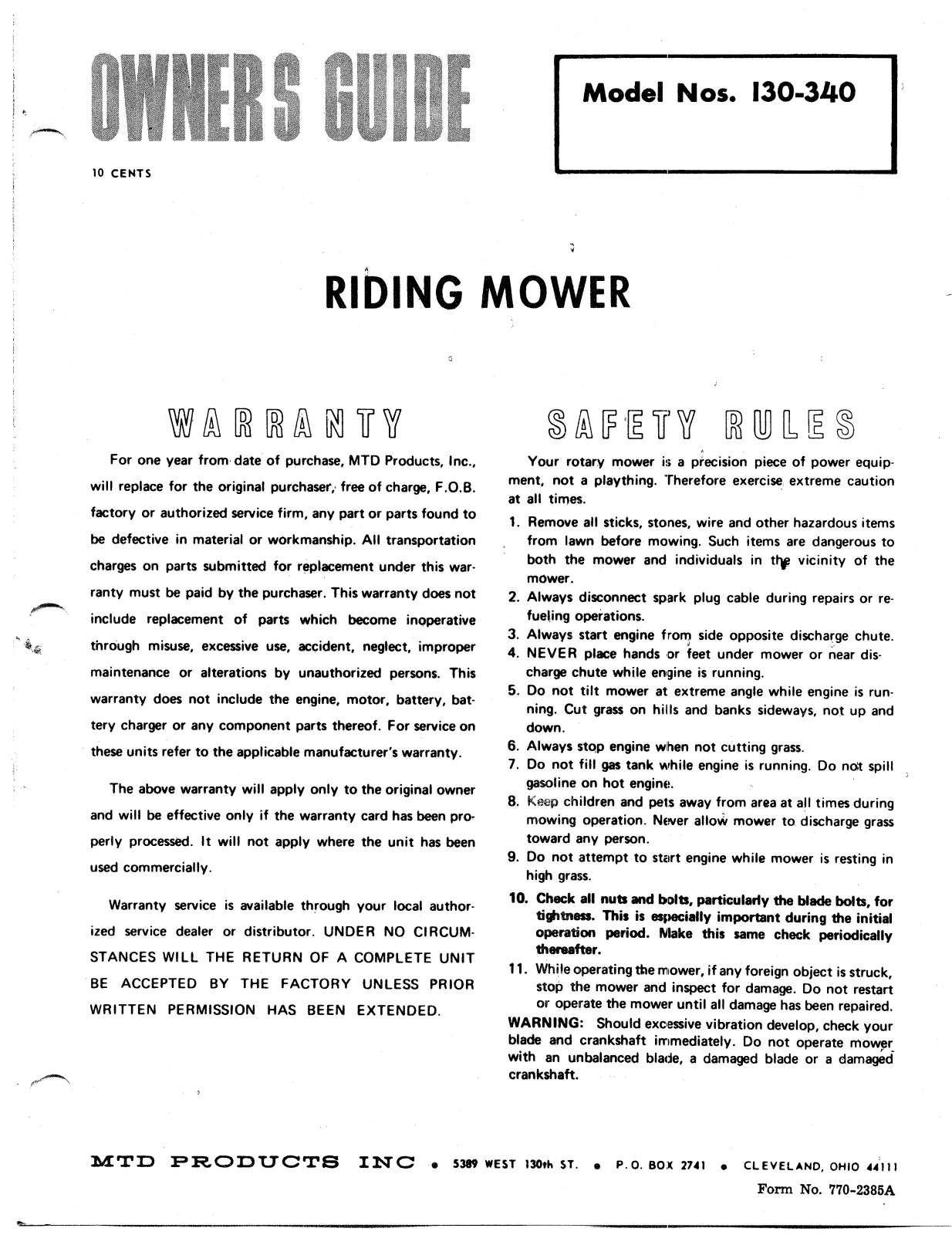 MTD 130-340 User Manual