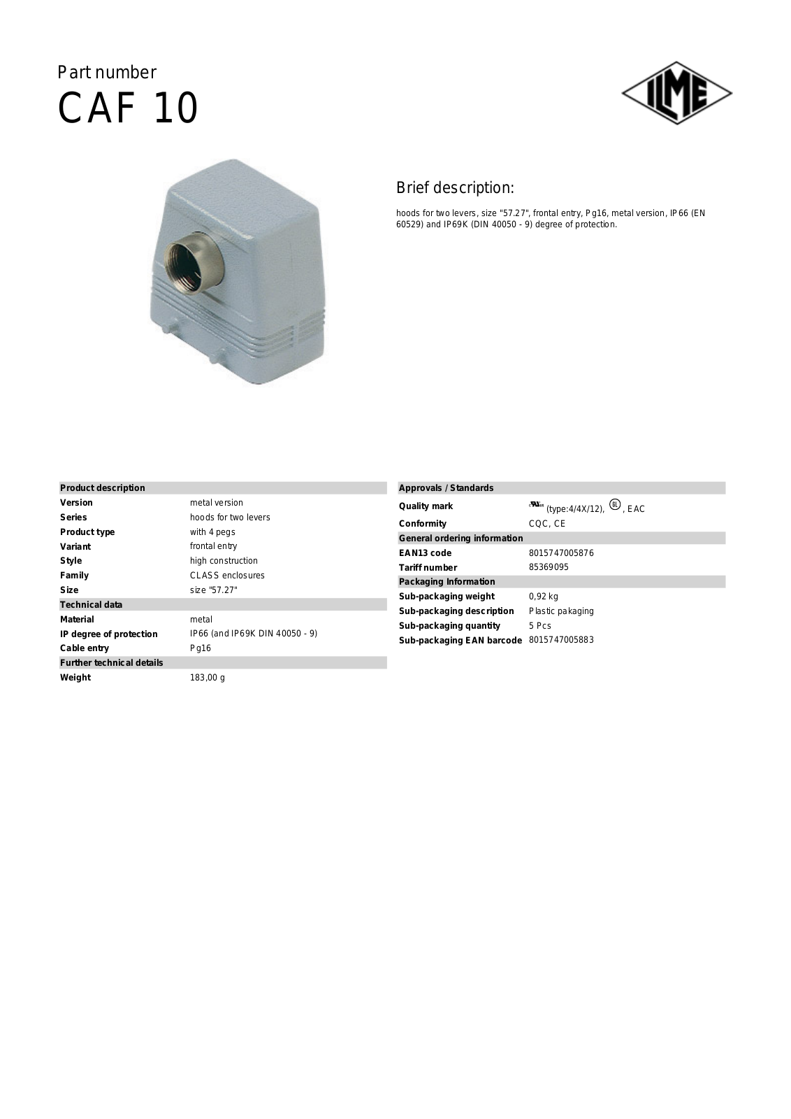 ILME CAF-10 Data Sheet