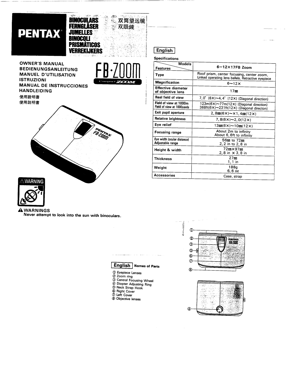 Pentax FB ZOOM Owners manual