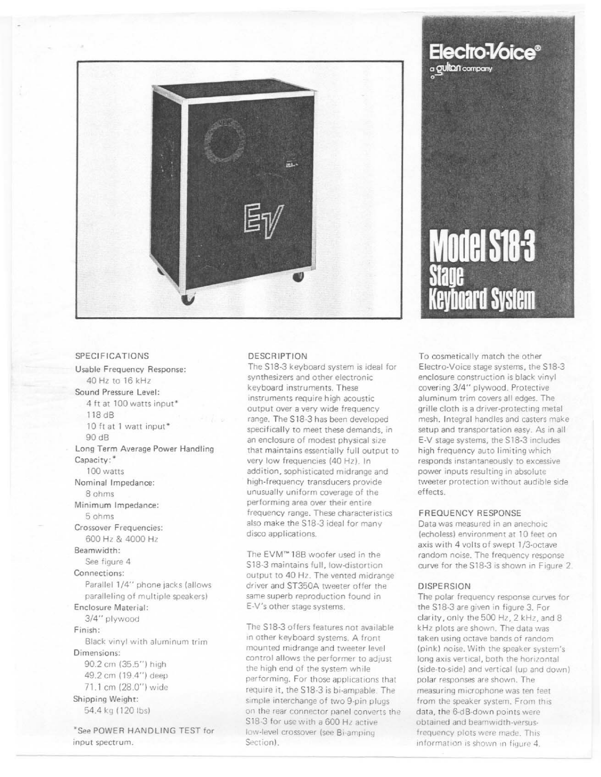 Electro-voice S18-3 DATASHEET