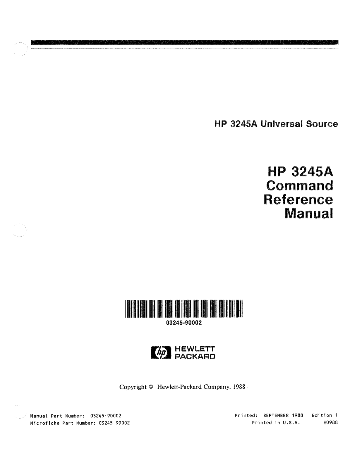 HP (Hewlett-Packard) 3245A User Manual