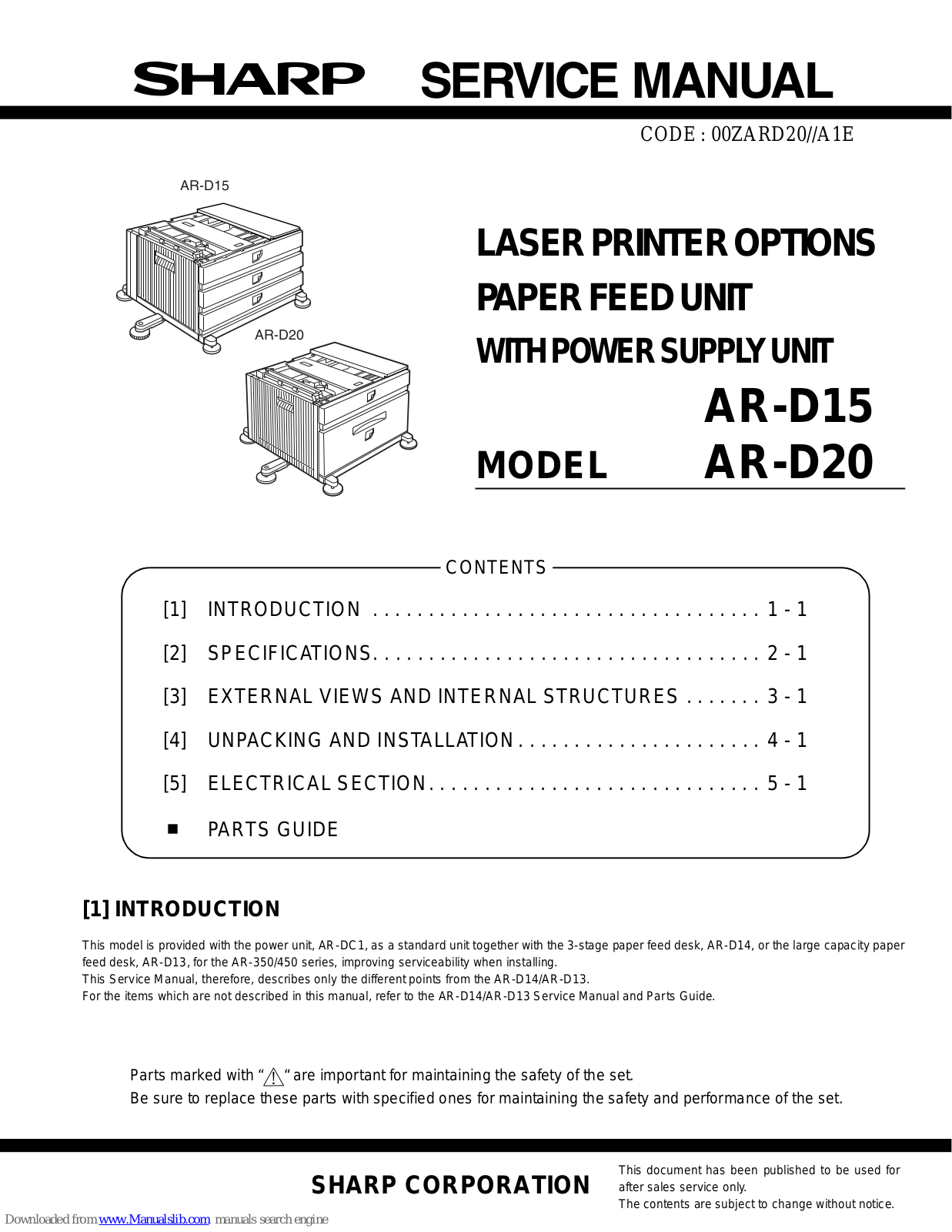 Sharp AR-D15, AR-D20 Service Manual