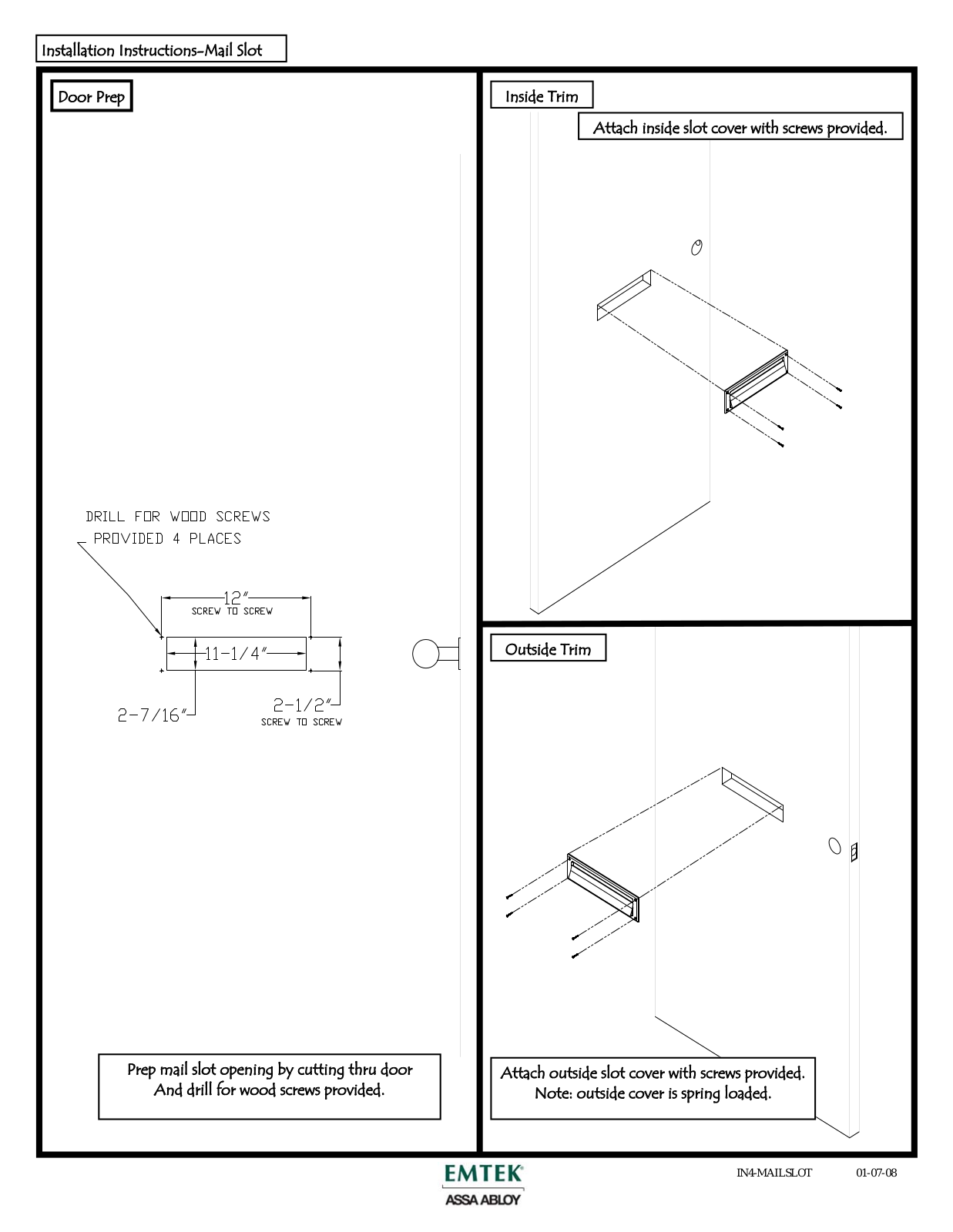 Emtek Mail Slot Door User Manual