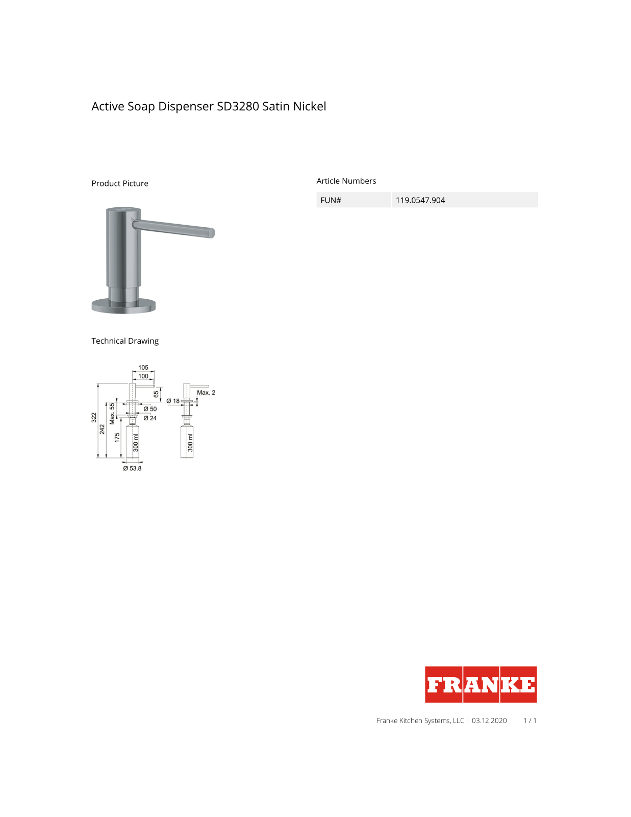 Franke SD3280 Fact Sheet