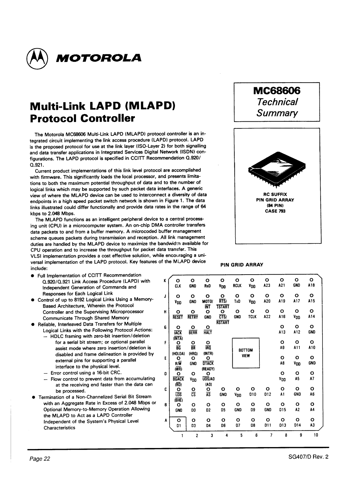 Motorola MC68606RC, MC68606 Datasheet