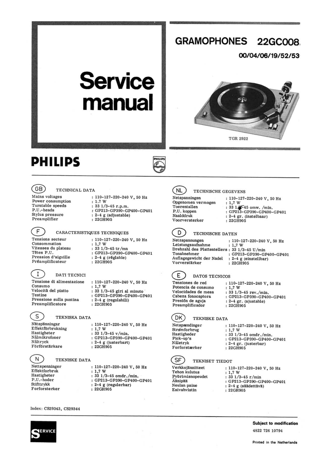 Philips 22-GC-008 Service Manual