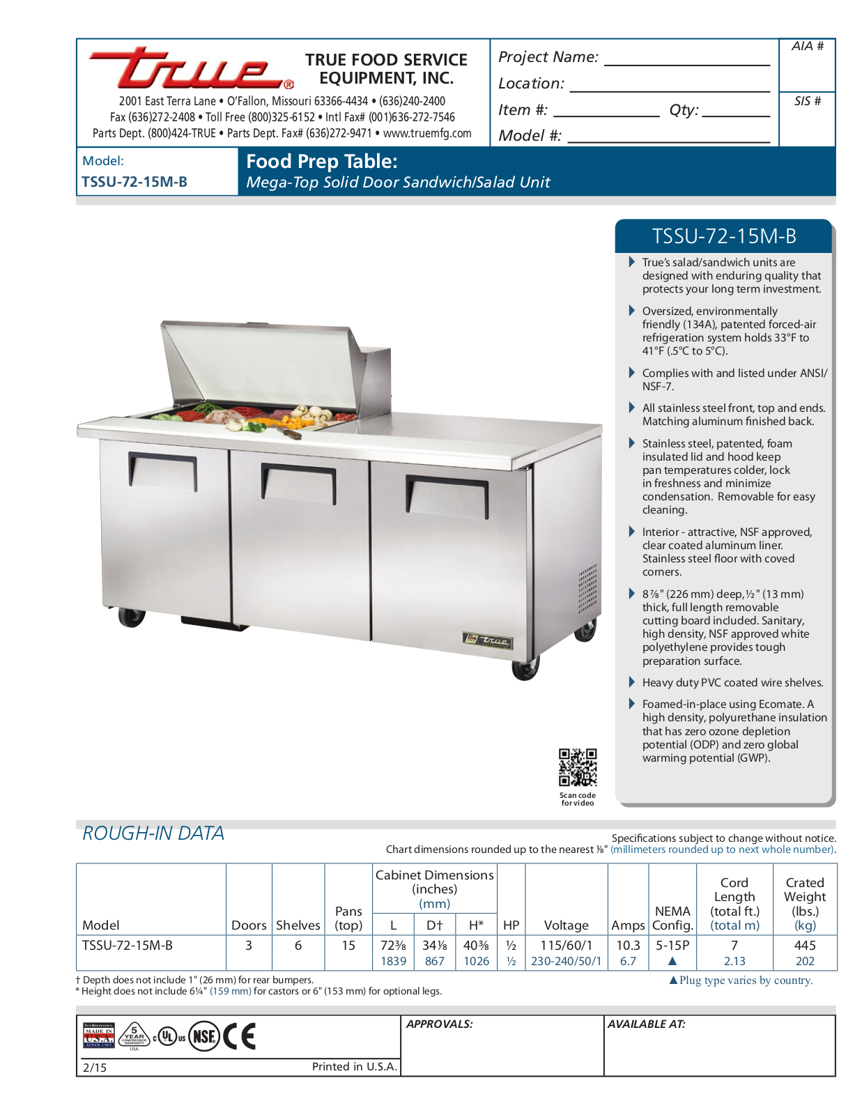 True TSSU-72-15M-B User Manual