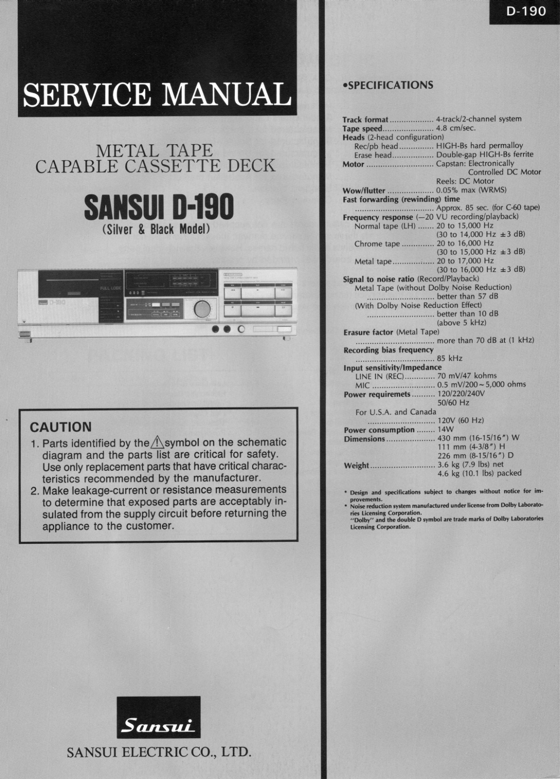 Sansui D-190 Service Manual