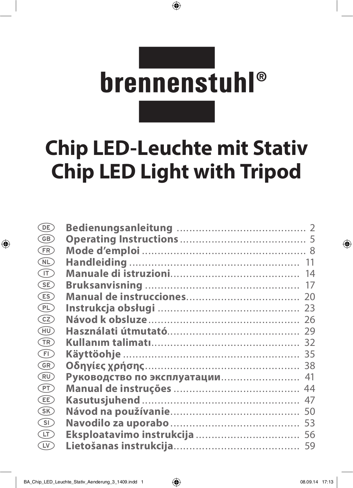 Brennenstuhl Chip LED Light with Tripod Operating Instructions