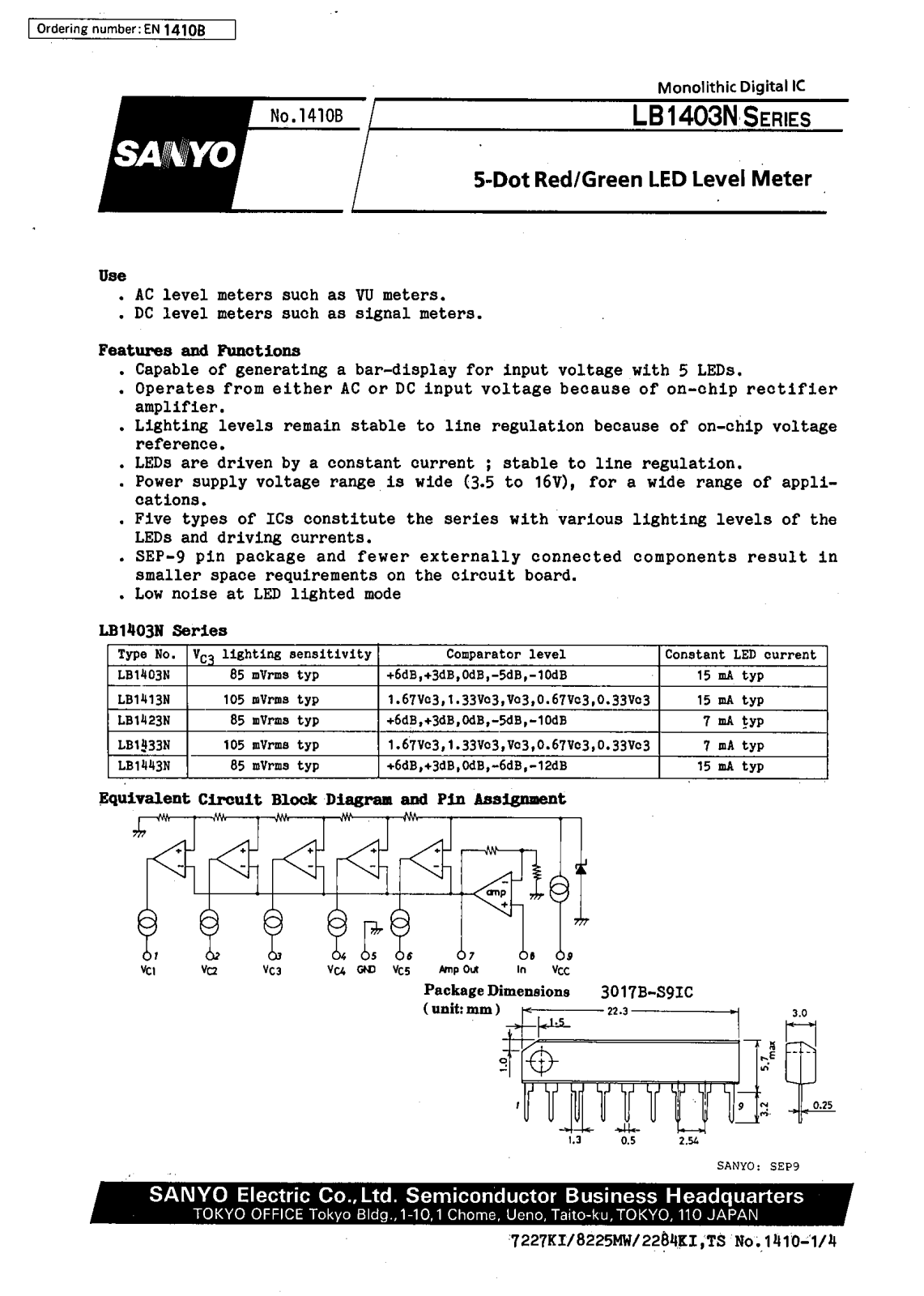 SANYO LB1443N, LB1433N, LB1403N, LB1413N, LB1423N Datasheet