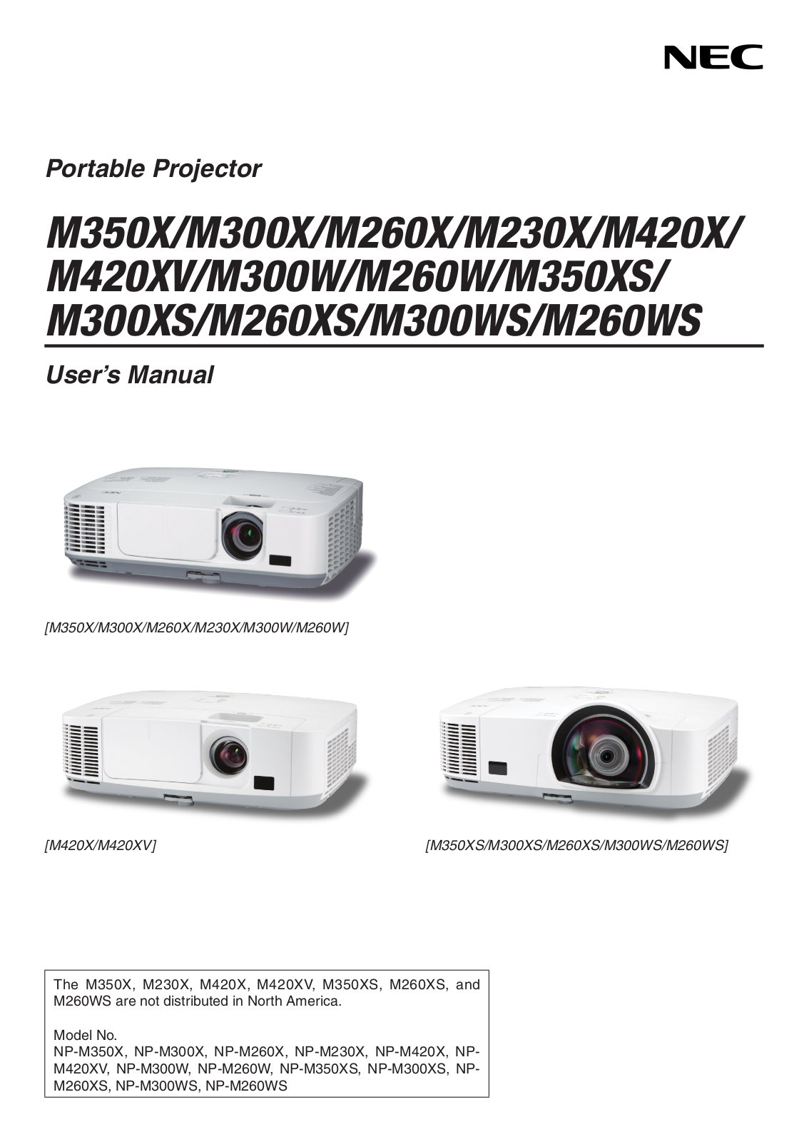 NEC M260W, M300XS, M300X, M260X, M350X User Manual