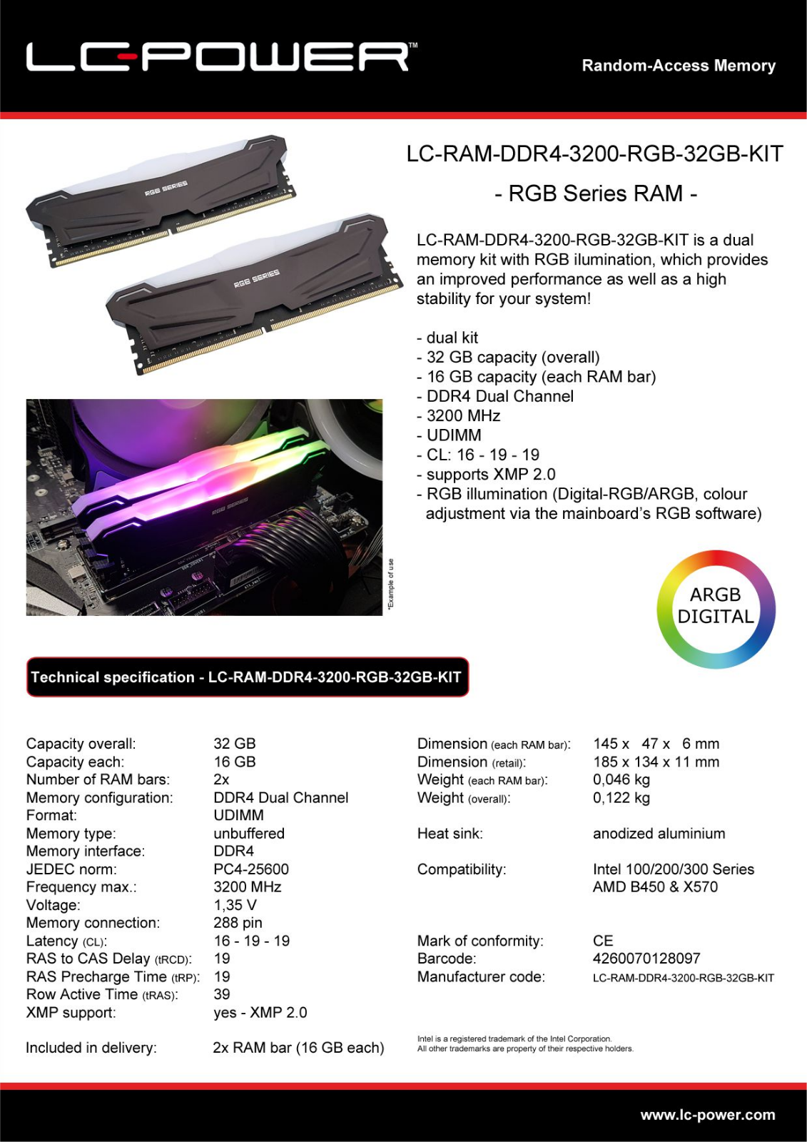 LC-Power LC-RAM-DDR4-3200-RGB-32GB-KIT User Manual