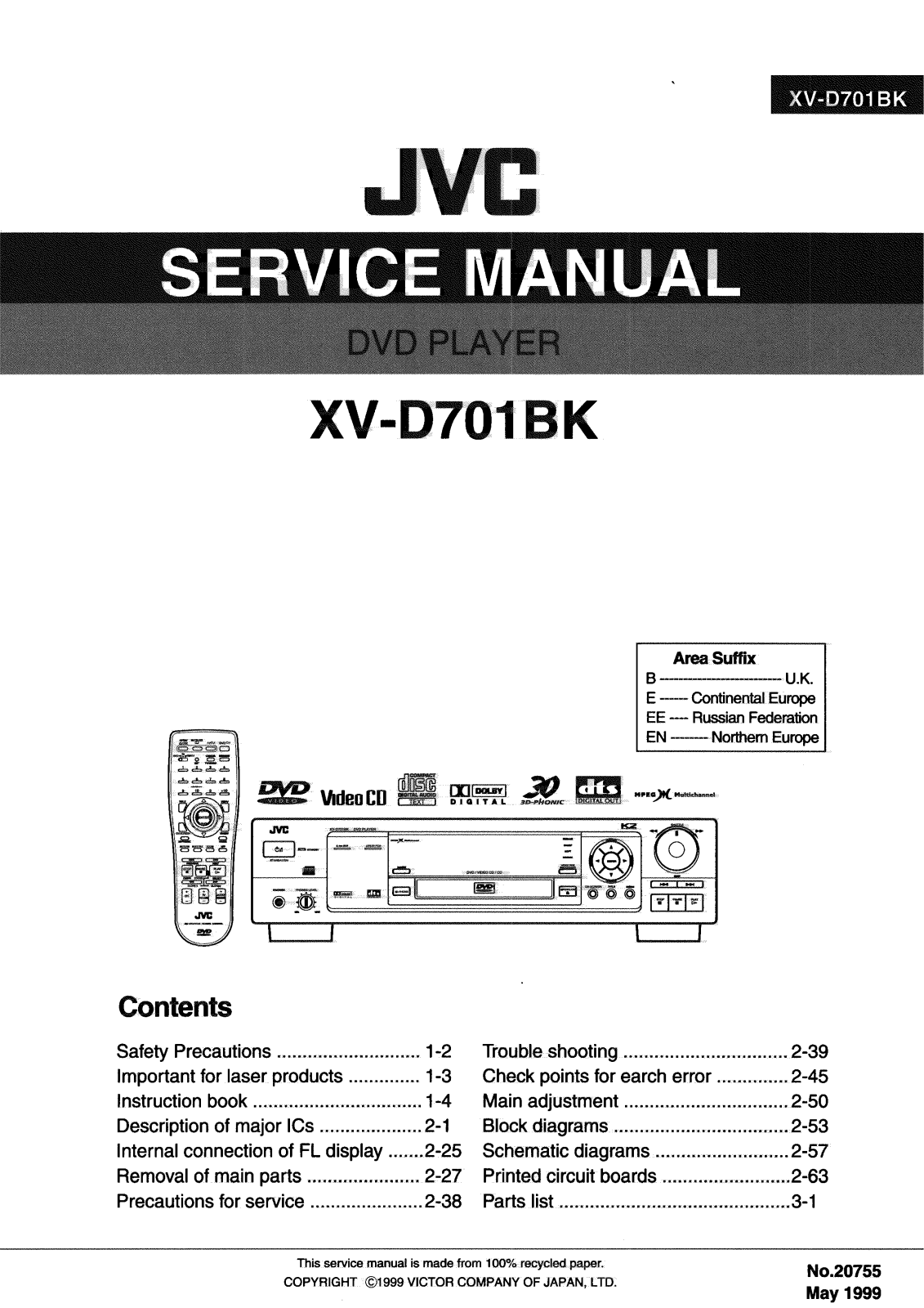 JVC XVD-701-BK Service manual