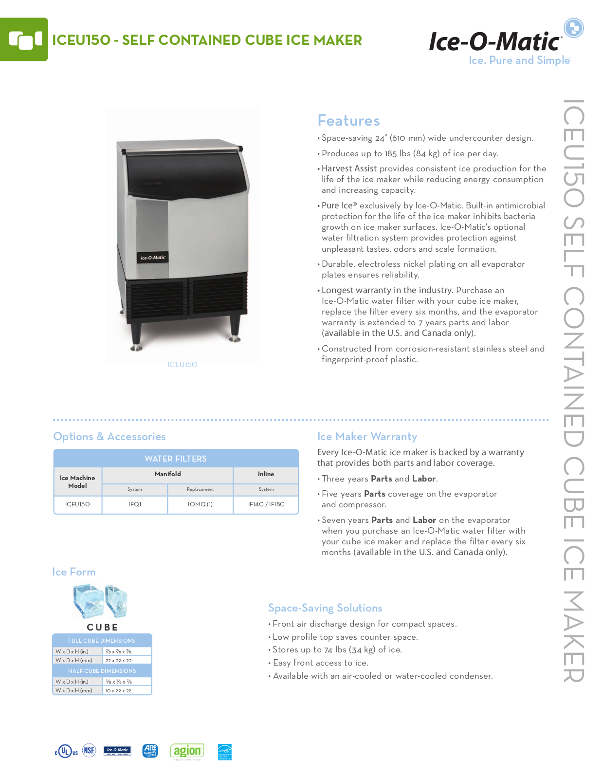 Ice-O-Matic ICEU150W, ICEU150 User Manual