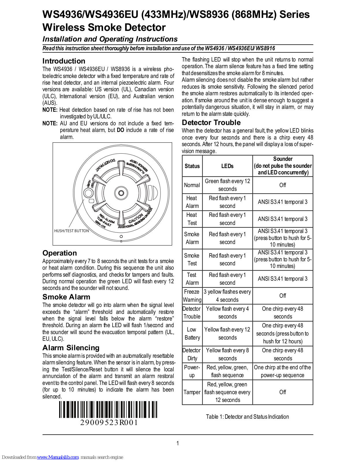 DSC WS4936, WS4936EU, WS8936 Installation And Operating Instructions Manual