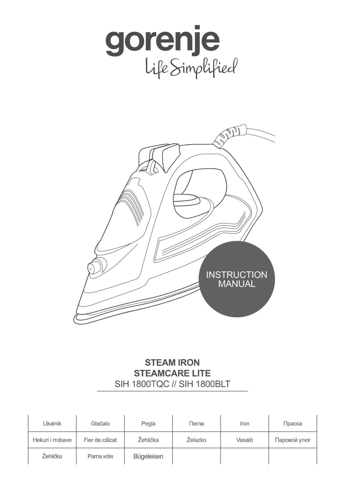 Gorenje SIH1800BLT, SIH1800TQC User Manual