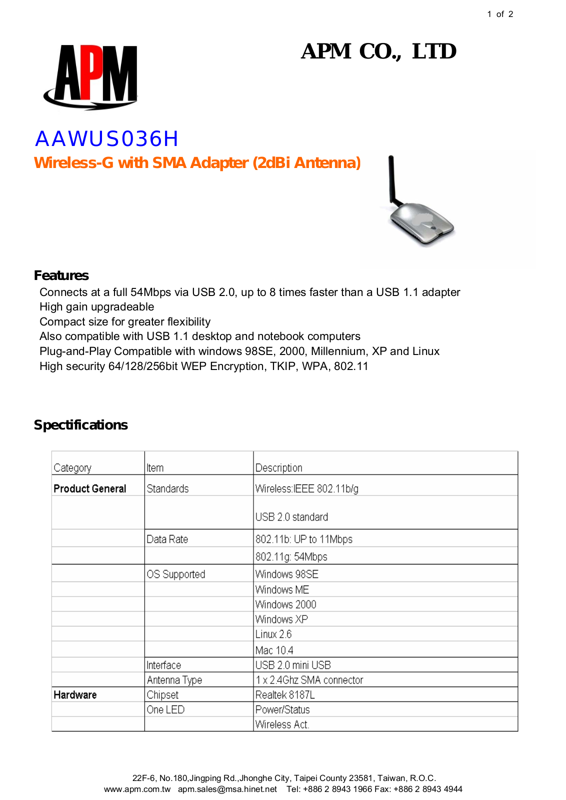 APM AAWUS036H User Manual