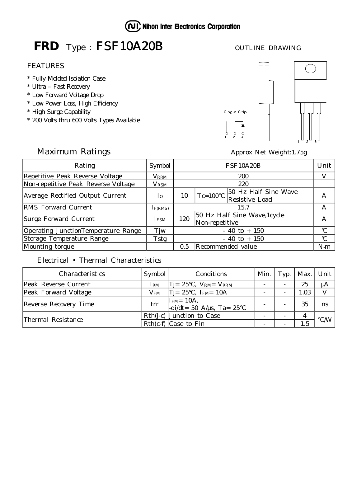 Datasheet FSF10A20B Datasheet (NIHON) - ManualMachine.com