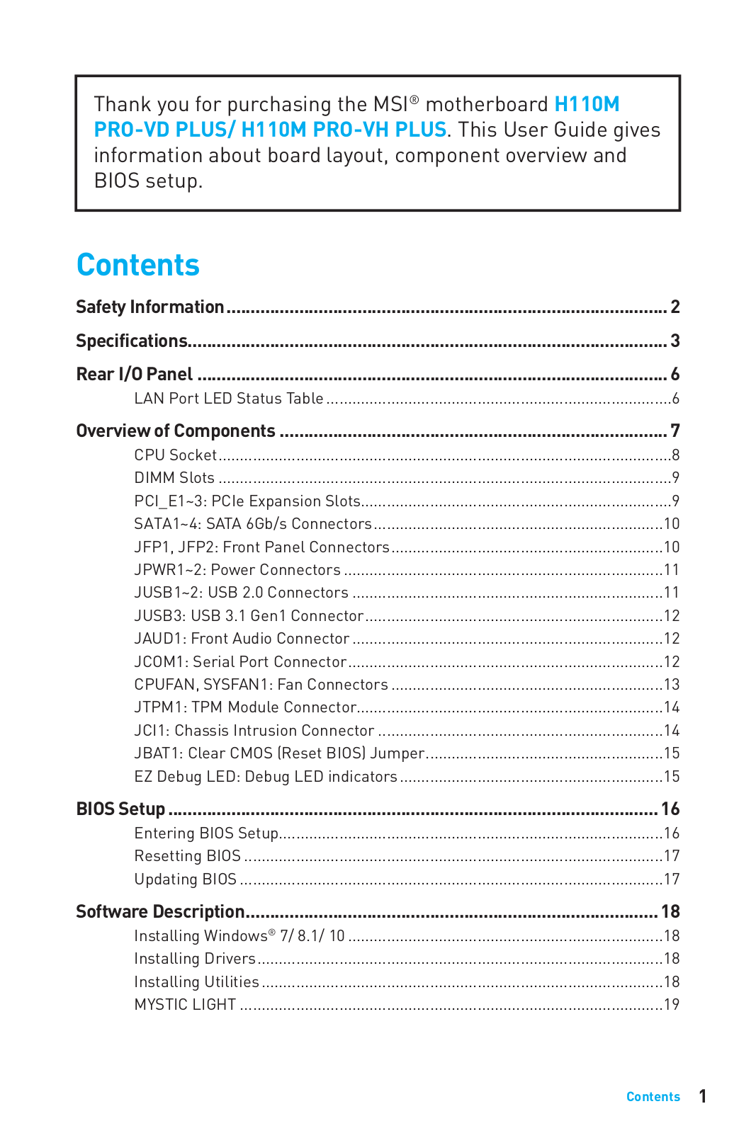 MSI H110MPRO-VDPLUS User Manual