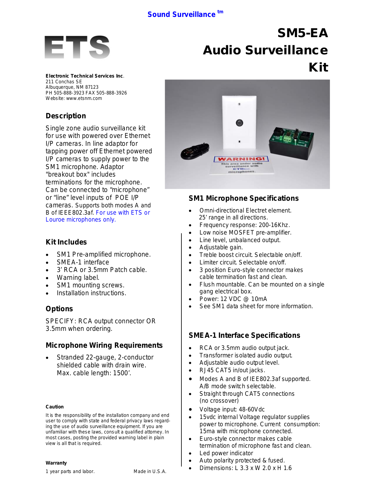 ETS SM5-EA Specsheet