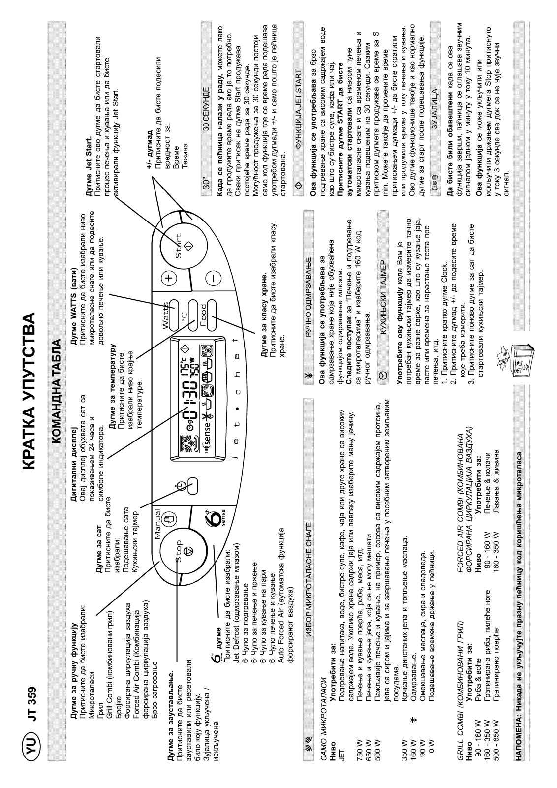 Whirlpool JT 359 black, JT 359 white Quick reference guide